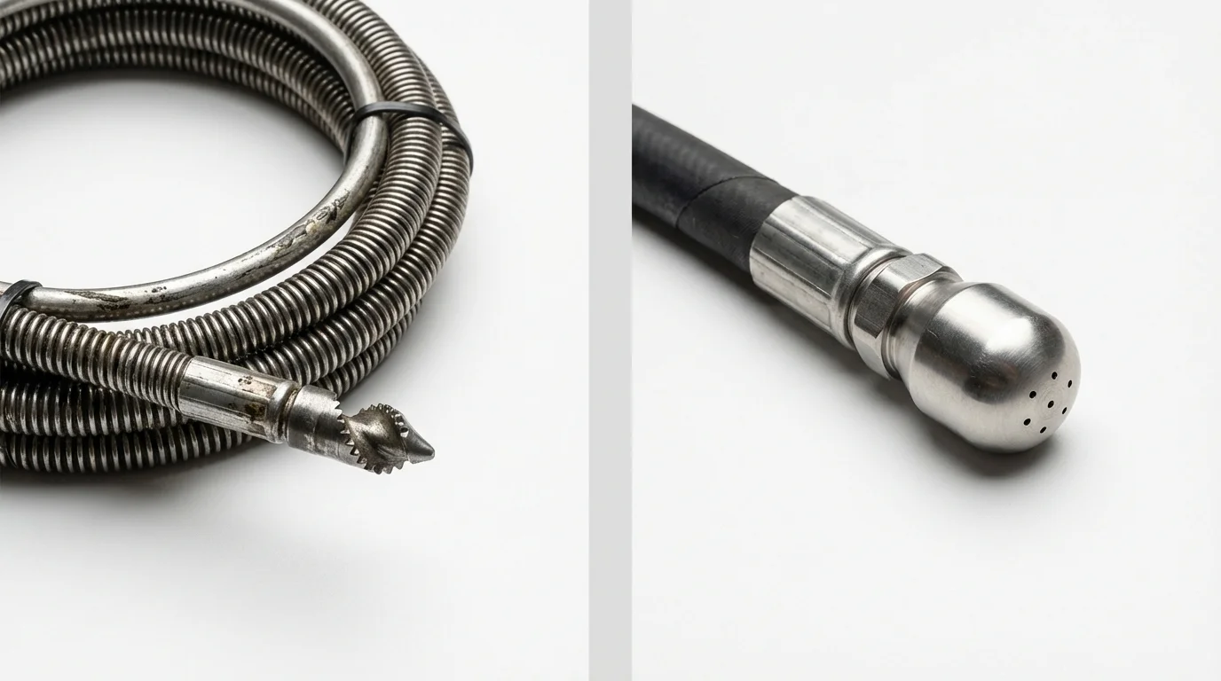 Drain snake cable and hydro jetting nozzle used for drain cleaning in South Elgin, IL