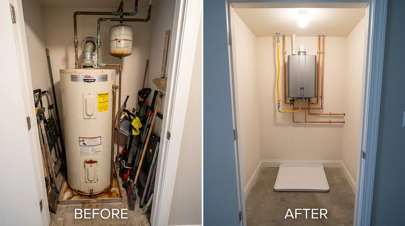 Tank water heater versus wall-mounted tankless unit comparison for South Elgin, IL homeowners