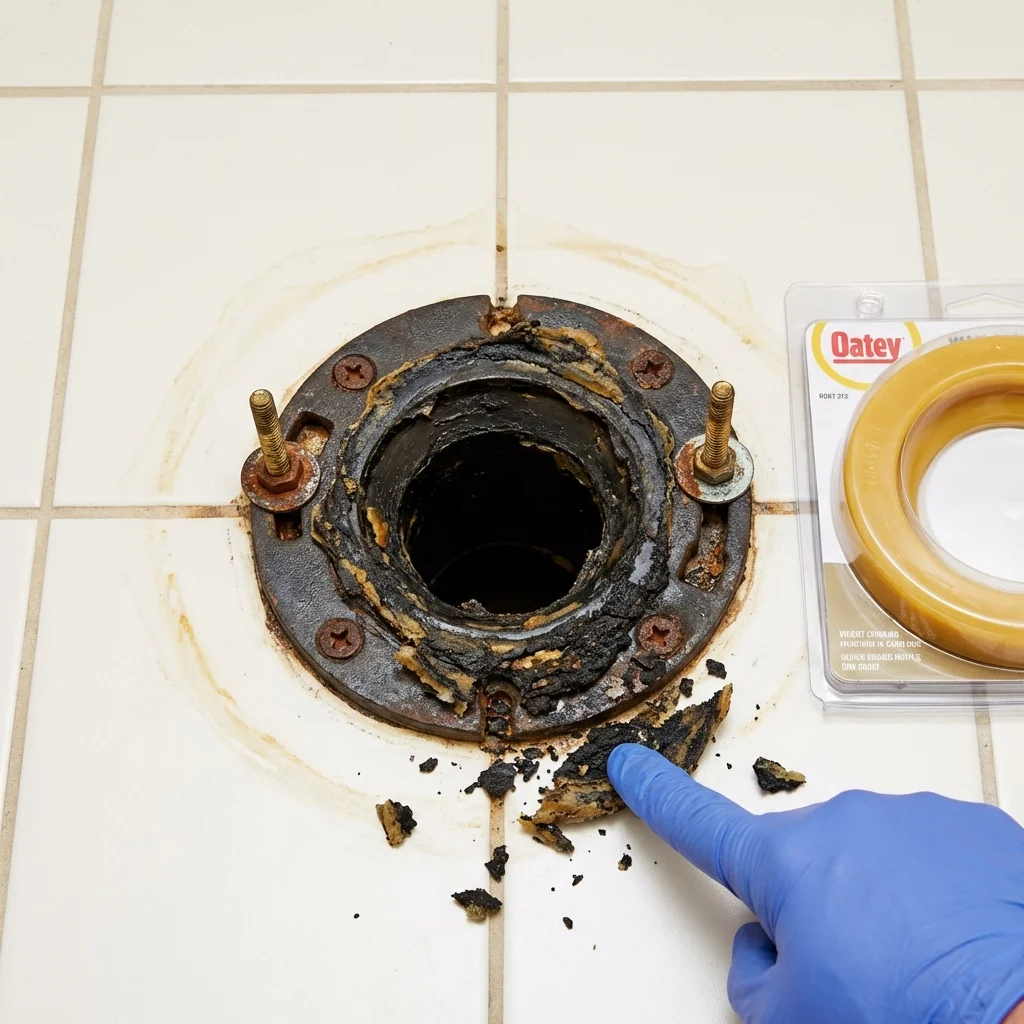 Failed wax ring showing water seepage at the base of a toilet in a South Elgin, IL home